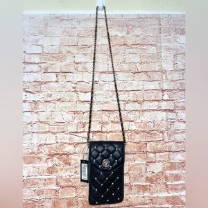 Badgley Mischka | Black Diamond Quilted with Pearls Phone Case Crossbody Bag